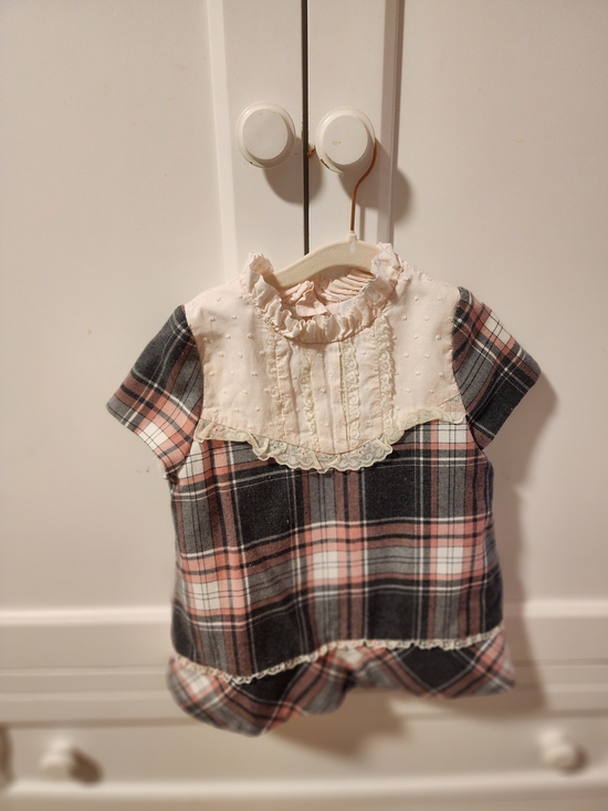 Other - Girls Pink and Gray Plaid Ruffled Yoke Dress